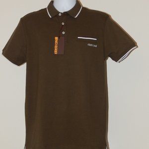 ROBERTO CAVALLI EMBROIDERED LOGO  WOVEN POLO SHIRT
